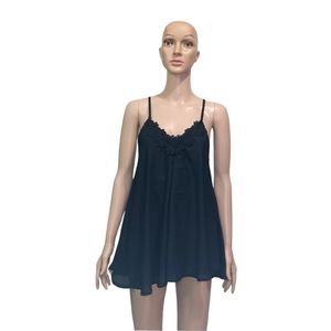 Sweet Simply Vneck Tank Tops Black Front Collar Laced Back Criss-cross Small